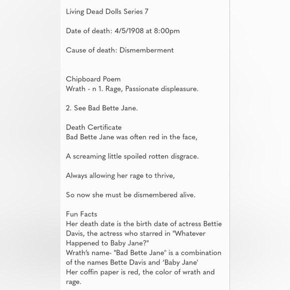 Living Dead Doll- Bad Bette Jane- Vintage Rare series 7!! Goth collectible doll - Picture 12 of 12